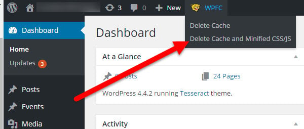 Clearing WP Fastest Cache from your WordPress Admin area