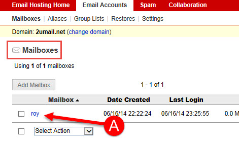 Click on the username for the email mailbox - Email Forwarding for KartHost KloudEmail