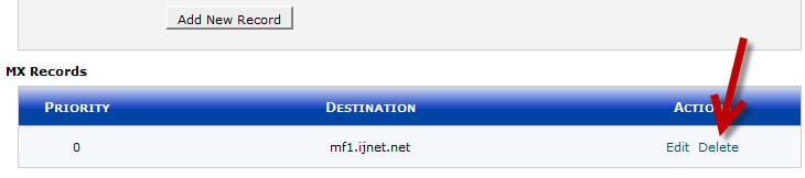 Remove Existing MX Record Destination to prepare to add the Gmail Destination