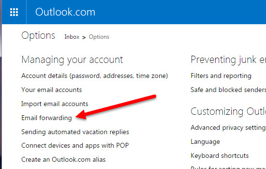 Step 3 How to Forward your Outlook.com | Live.com | Hotmail.com email accounts