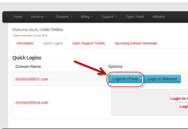 Log In to cPanel from KartHost Customer Center with Quick Logins 