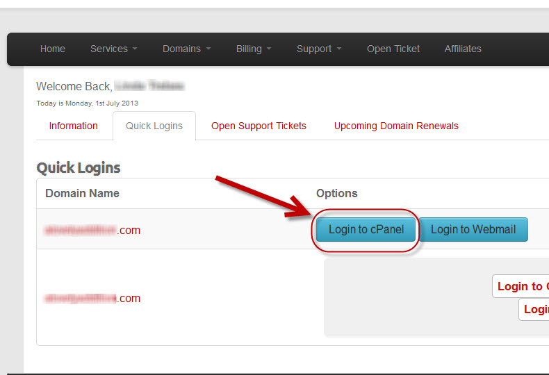 Log In to cPanel from KartHost Customer Center with Quick Logins 