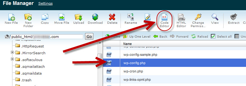 Locating the WordPress wp-config.php file using cPanel File Manager at KartHost.com