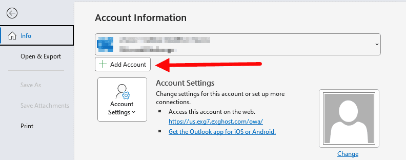 On the Outlook 365 page click the '+ Add Account' button