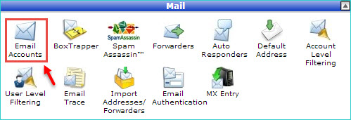 Resetting EMail Passwords in cPanel - Click on Email Accounts in the Mailbox in cPanel