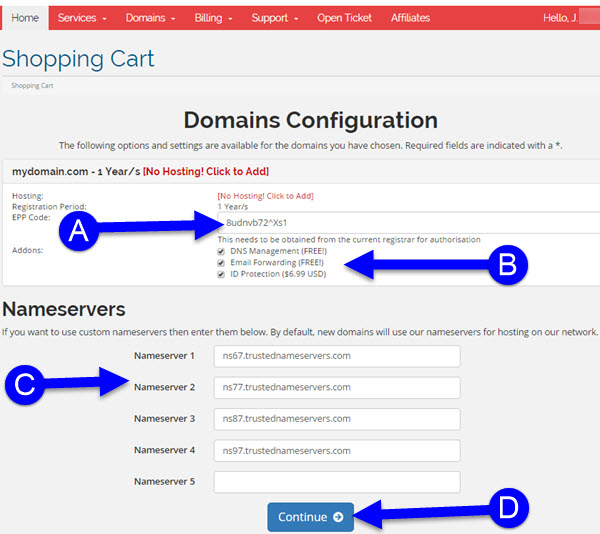 dtransfer domain to godaddy nameserver