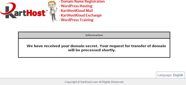 Transfering Your Domain Name from GoDaddy to KartHost Step 15A
